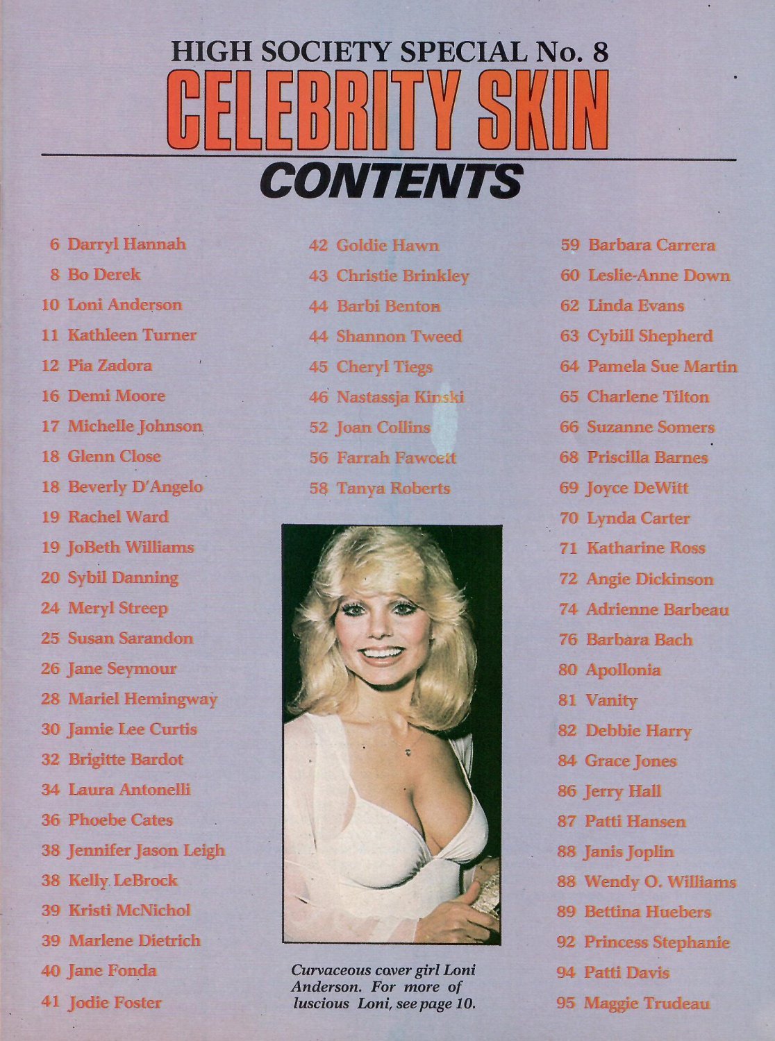 CELEBRITY SKIN MAGAZINE 8 1986 Loni Anderson DARRYL HANNAH Pia Zadora