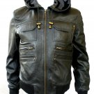 NWT Men's Hooded Bomber Leather Jacket Style # M1