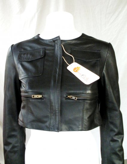 NWT Women's Cropped Bomber Leather jacket Style 2600
