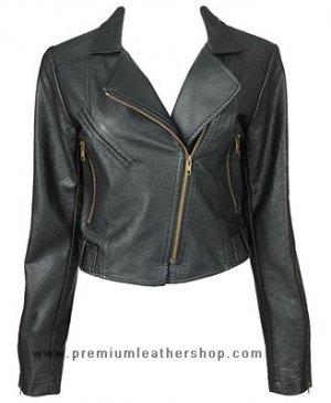 NWT Women's Cropped Motor Bike Leather Jacket Style 5F