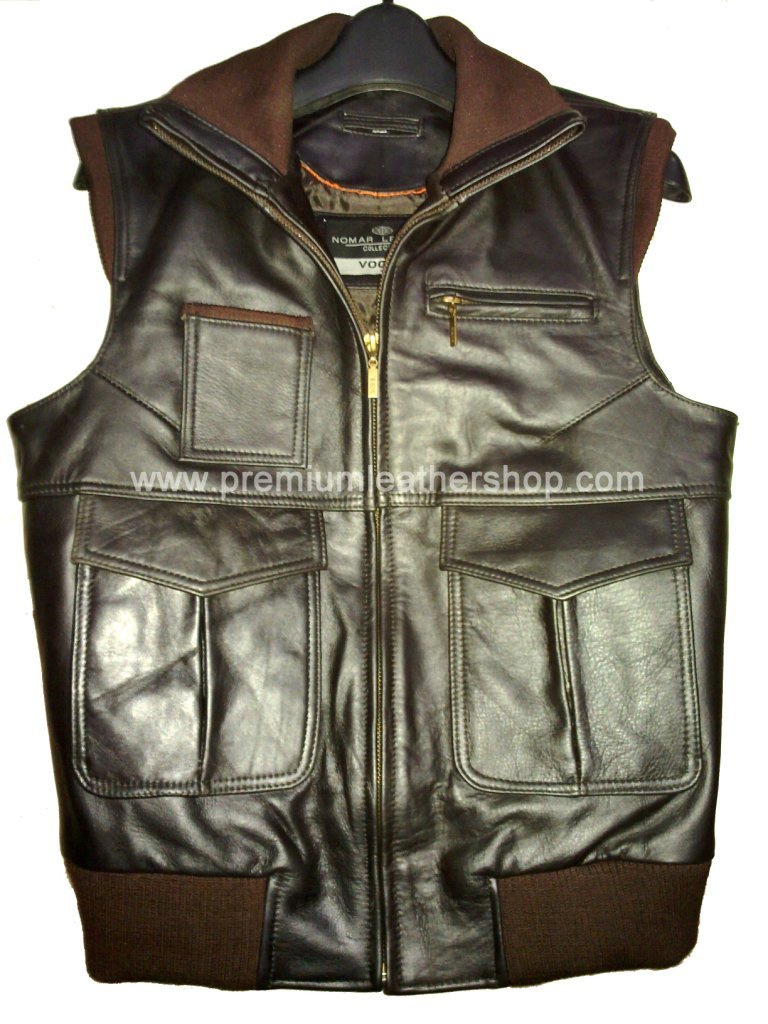 NWT Men's Sleeve Less Bomber Leather Vest Style M42LVC