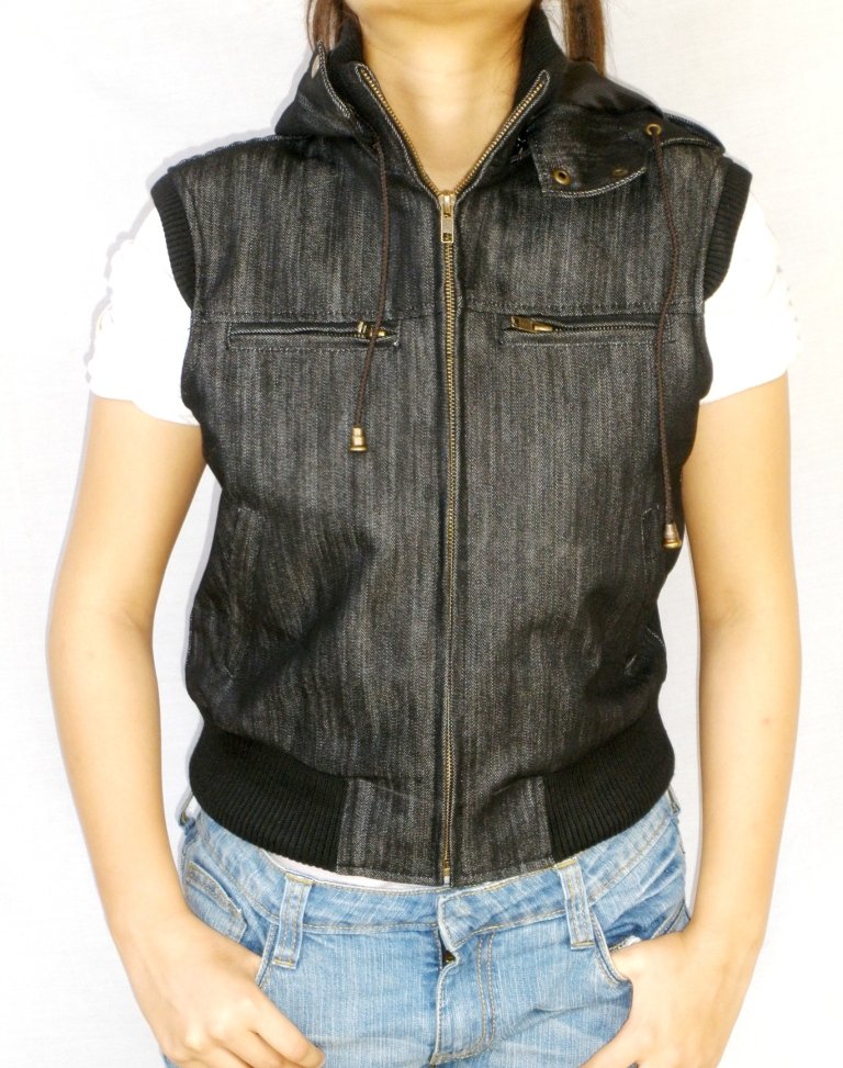 NWT Women's Sleeveless Hood Denim Vest Style 42FD