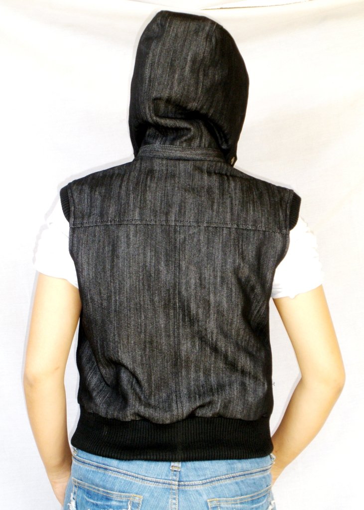 NWT Women's Sleeveless Hood Denim Vest Style 42FD