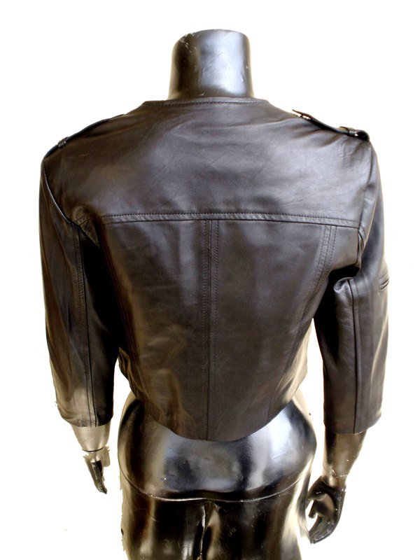 NWT Women' s Cropped 3/4 Sleeve Leather Jacket Style 3700