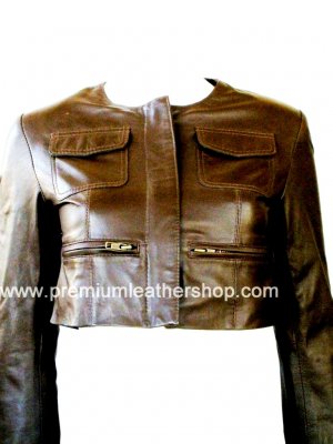 Women's Crewneck Cropped Jacket Style 2600 Size XL Color Dark Brown