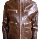 Women's Mandarin Collar Cropped Bomber Leather Jacket Style 4600 Size Medium