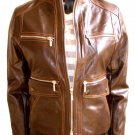 Women's Mandarin Collar Cropped Bomber Leather Jacket Style 4600 Size 2XL