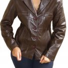 Women's 4 Button Leather Blazer Style 2300 Size Small Color Dark Brown