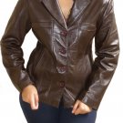 Women's 4 Button Leather Blazer Style 2300 Size Medium Color Dark Brown