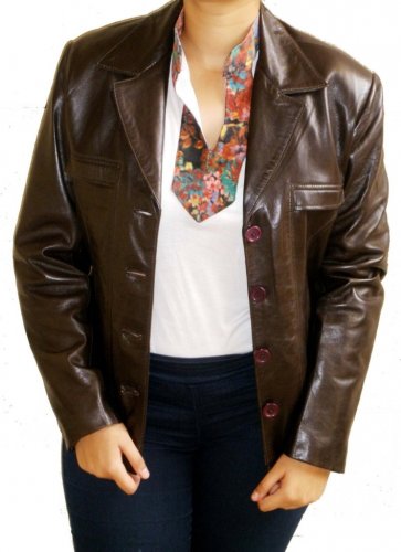 Women's 4 Button Leather Blazer Style 2300 Size XL Color Dark Brown