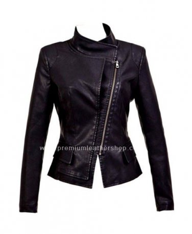 NWT Women's Wraparound High Neck Motorbiker Leather Jacket Style 74F