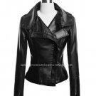 NWT Women's Double Front Collar Flaps Motorbike Leather Jacket Style 77F