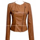 NWT Women's Crew Neck Biker Leather Jacket Style 78F