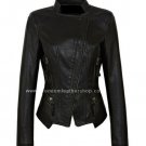 NWT Women's Mandarin Collar Motorbike Leather Jacket Style 73F