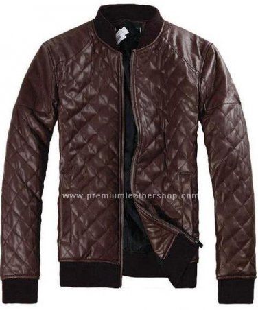 Men's Leather Jacket Diamond Design stitch Style M27 Size 4XLT (56" Chest)