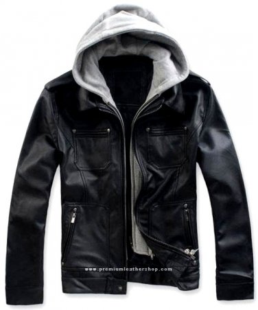 Men's Remove able Fleece Hood Leather Jacket Style M63 Size 6X (60" Chest)