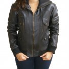 NWT Women's High Neck Rib Bomber Leather Jacket Style 40F Size Small Color Black