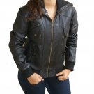 NWT Women's High Neck Rib Bomber Leather Jacket Style 40F Size "L" Color Black