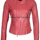 NWT Women's Crew Neck Motor Bike Leather Jacket Style 83F