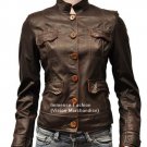 NWT Women's 6 Button Quad Pockets Leather Jacket Style FS-172