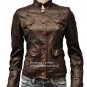 NWT Women's 6 Button Quad Pockets Leather Jacket Style FS-172