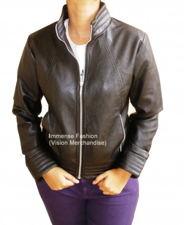 NWT Women's High Neck Leather Jacket Style FS-158