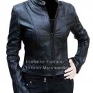 Women's Mandarin Collar Style Leather Jacket Style FS-80 Plus Sizes