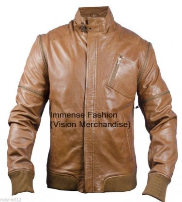 NWT Men's 3 in 1 Sleeves Bomber Leather Jacket Style MD-158
