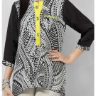 Women's Mint Black & White Silk Tunic With Lemon Yellow Placket