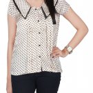 Blue Dissidents Off-White Mixed Cotton Top with Polka Dots and Pleats