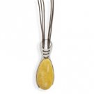 Triple Strand Leather Necklace with Yellow Amber Pendant 33351