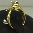 14KT YELLOW GOLD CAT RUBY EYES RING