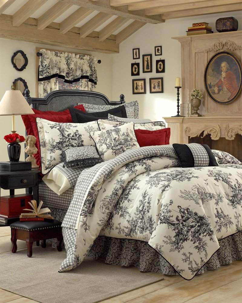BOUVIER Black & White French Toile Comforter Cal KING 15" CSKL2950