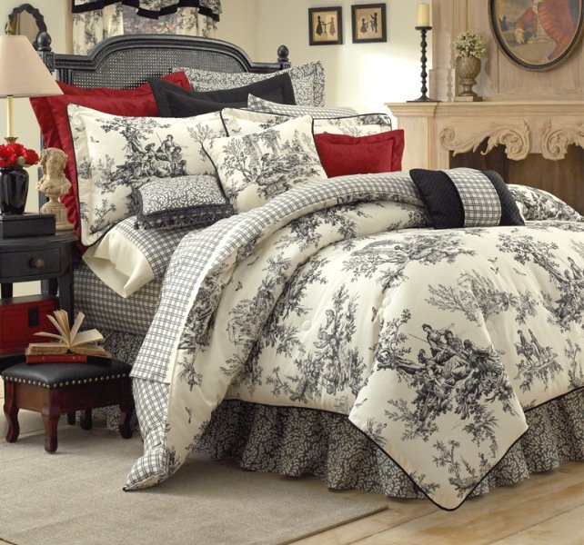 BOUVIER Black & White French Toile Comforter KING 18" CSK2950