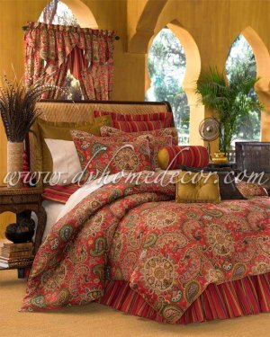 4pc Moroccan Red Dalyan Paisley King 18 Drop Comforter Cskl4650