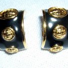 Gold tone & black enamel classic huggies clip earrings vintage jewelry ll2031
