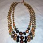 3 Strand miixed plastic bead  necklace champagne copper vintage jewelry ll2046