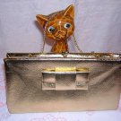 Vintage gold leather evening bag w bow & chain ll1541