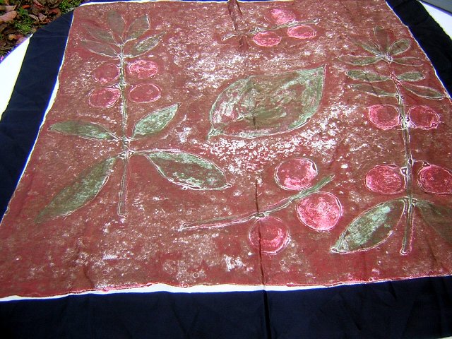 Large silk scarf batik style earthy print excellent vintage ll1782
