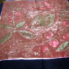 Large silk scarf batik style earthy print excellent vintage ll1782