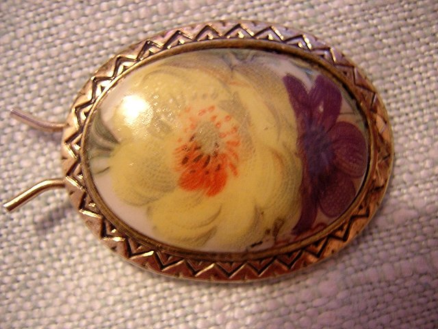 Vintage antique hand painted barette floral oval hair accessories ll2045