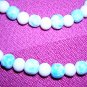 Glass bead rope necklace turquoise white 48 inches vintage jewelry ll2027