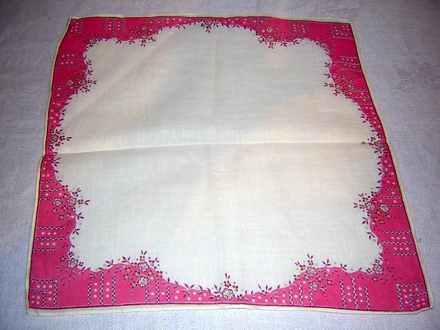 Vintage cotton hanky dainty pink border on white ll1625