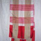 Long plaid silk scarf fringed ends red white coffee unused ll1719