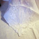 Vintage white embroidered linen hanky monogrammed ll1622