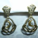 Brass chandelier earrings Damasquinado de Toledo clips vintage jewelry ll1683