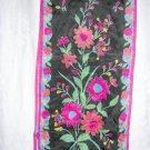 Liz Claiborne long silk scarf floral print on black unused vintage ll1007