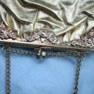 Gold foil evening bag repousse frame chain strap vintage reproduction ll1697