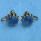Blue sapphire rhinestone earrings screwback vintage jewelry  ll1043