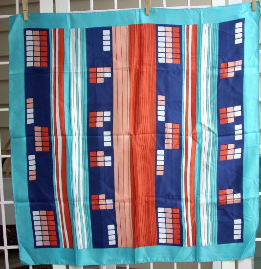 Vintage acetate scarf turquoise navy rust sand white ll1098